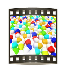 Image showing Tablets background. 3D illustration. The film strip