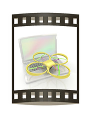 Image showing Drone and laptop. 3D render. The film strip