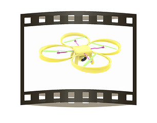 Image showing Drone, quadrocopter, with photo camera. 3d render. The film stri