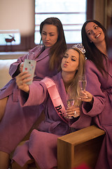 Image showing girls doing Selfy on  bachelorette party