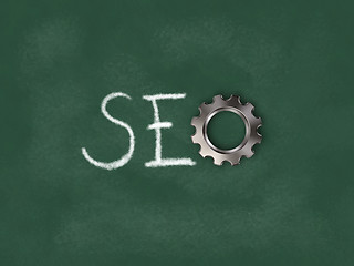 Image showing the word seo and gear wheel on chalkboard - 3d rendering