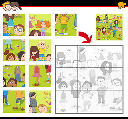 Image showing jigsaw puzzle activity with kids