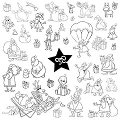 Image showing black and white xmas cartoon set