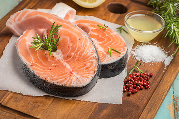 Image showing Raw salmon steak