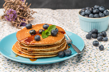 Image showing Pancakes with fresh blackberries