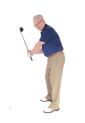 Image showing Senior practicing golf at home.
