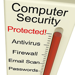 Image showing Computer Security Protected Meter Shows Laptop Internet Safety 