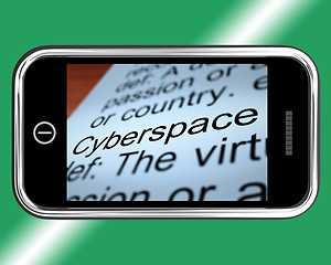 Image showing Cyberspace Definition On Mobile Phone Shows Internet Connection