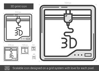 Image showing Three D print line icon.