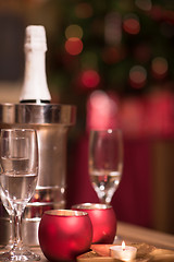 Image showing champagne on a wooden table