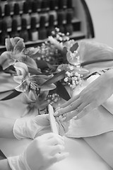 Image showing Woman hands receiving a manicure