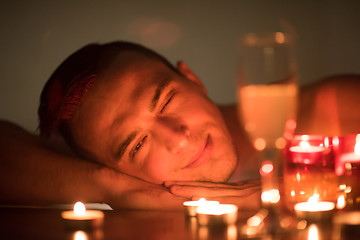 Image showing man relaxing in the jacuzzi