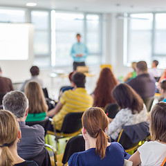 Image showing Speaker giving presentation on business conference.