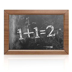 Image showing Sum one plus one equals two written on blackboard
