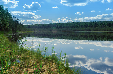 Image showing Summer Landscape With Sky Reflection On A Water