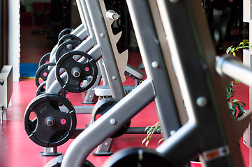 Image showing Barbell bench press stands ready to use