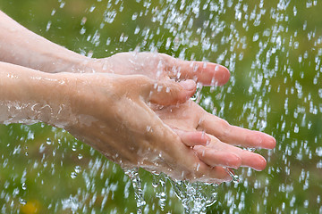 Image showing hands under rain