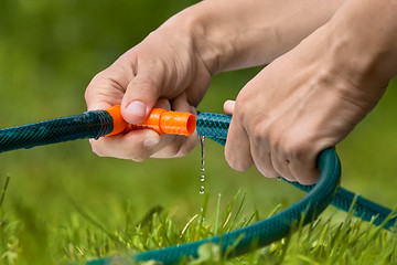 Image showing hands connected garden hose