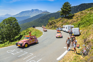 Image showing Cochonou Caravan in Pyrenees Mountains - Tour de France 2015