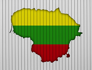 Image showing Map and flag of Lithuania on corrugated iron