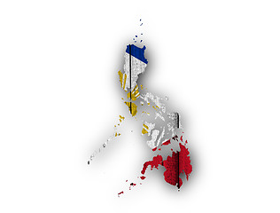 Image showing Map and flag of the Philippines on weathered wood
