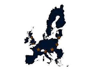 Image showing Map and flag of the EU on rusty metal