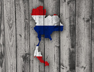 Image showing Map and flag of Thailand on weathered wood