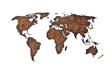 Image showing Map of the world on rusty metal