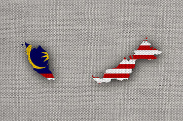 Image showing Map and flag of Malaysia on old linen