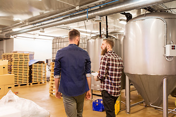 Image showing men with clipboard at craft brewery or beer plant