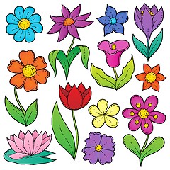 Image showing Flower drawings thematic set 2
