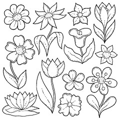 Image showing Flower drawings thematic set 1