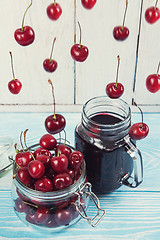 Image showing Cherry juice with glass of berries