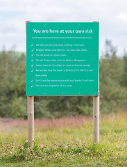 Image showing Large warning sign, hot springs Iceland