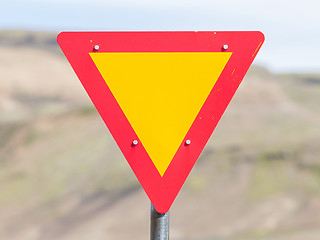 Image showing Roadworks sign, bright yellow