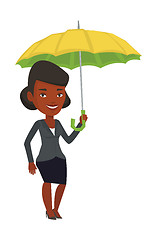 Image showing Business woman insurance agent with umbrella.