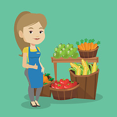 Image showing Friendly supermarket worker vector illustration.