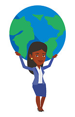 Image showing Businesswoman holding globe vector illustration.