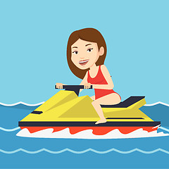 Image showing Caucasian woman training on jet ski in the sea.