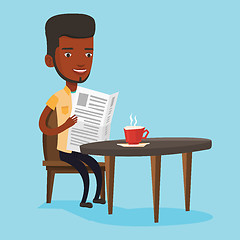 Image showing Man reading newspaper and drinking coffee.