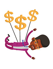 Image showing Businessman flying with dollar signs.