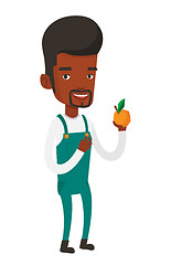 Image showing Farmer collecting oranges vector illustration.