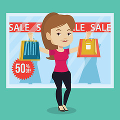 Image showing Woman shopping on sale vector illustration.