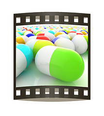 Image showing Tablets background. 3D illustration. The film strip