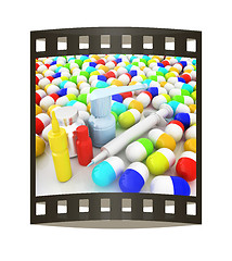 Image showing Tablets background. 3D illustration. The film strip