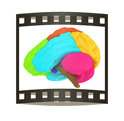 Image showing creative concept with 3d rendered colourful brain. The film stri