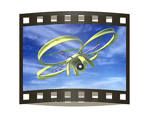 Image showing Drone, quadrocopter, with photo camera against the sky. 3D illus