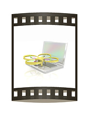 Image showing Drone and laptop. 3D render. The film strip