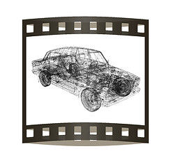 Image showing 3d model cars. 3D illustration. The film strip