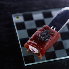 Image showing The jamon canape. Shallow dof